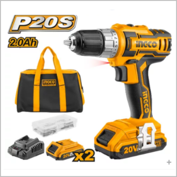 สว่านไขควงกระแทกไร้สาย 20V 2.0Ah x 2 CIDLI2002 (แบต2 แท่นชาร์ต 1) INGCO