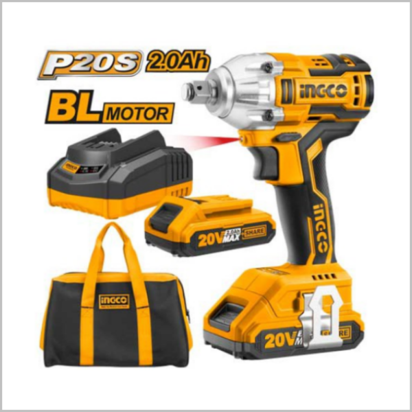 บล็อกไร้สาย 20V. 300NM พร้อมลูกบล็อก 3 ชิ้น+แบต1+แท่นชาร์ท1 CIWLI2001  INGCO