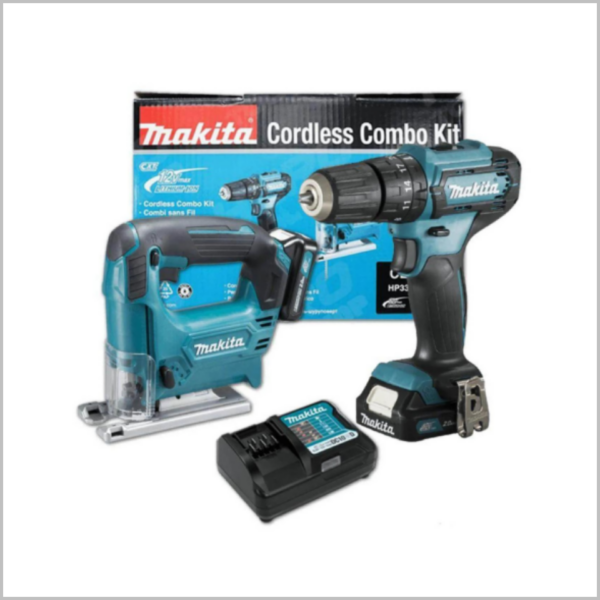 ชุด MAKITA Combo Set Kit สว่านไร้สาย+เลื่อยจิ๊กซอไร้สาย HP333DZ+JV101DZ +แบต2ก้อน +แท่นชาร์จ12V